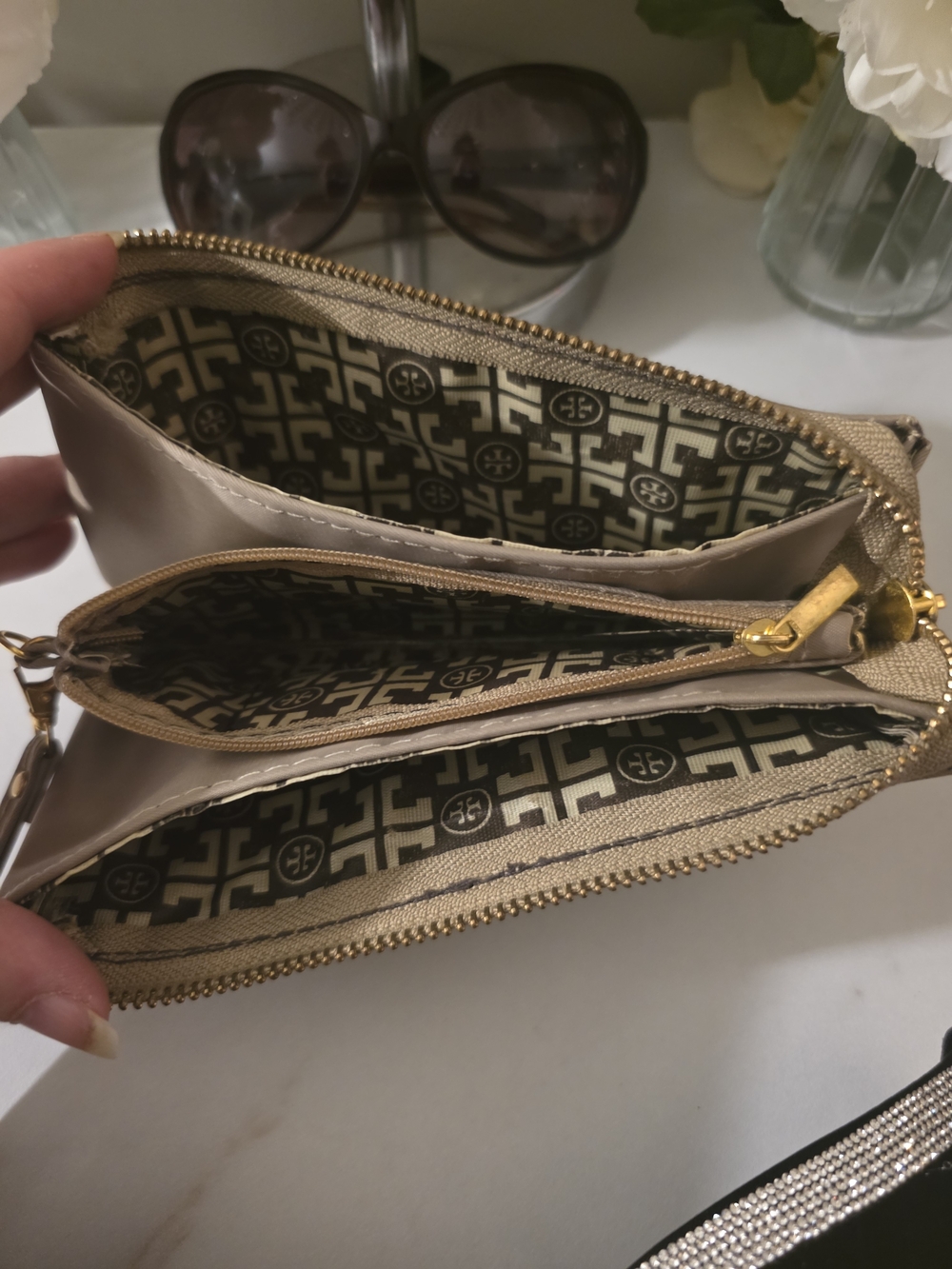 Tory Burch Taupe Logo Wristlet - Picture 4 of 6